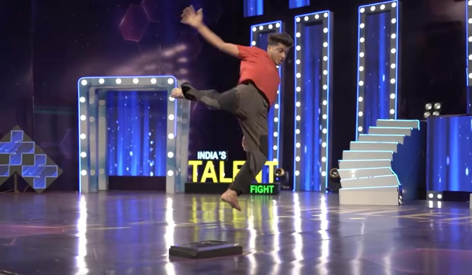 Acrobatic leap dance performance on India's Talent Fight stage
